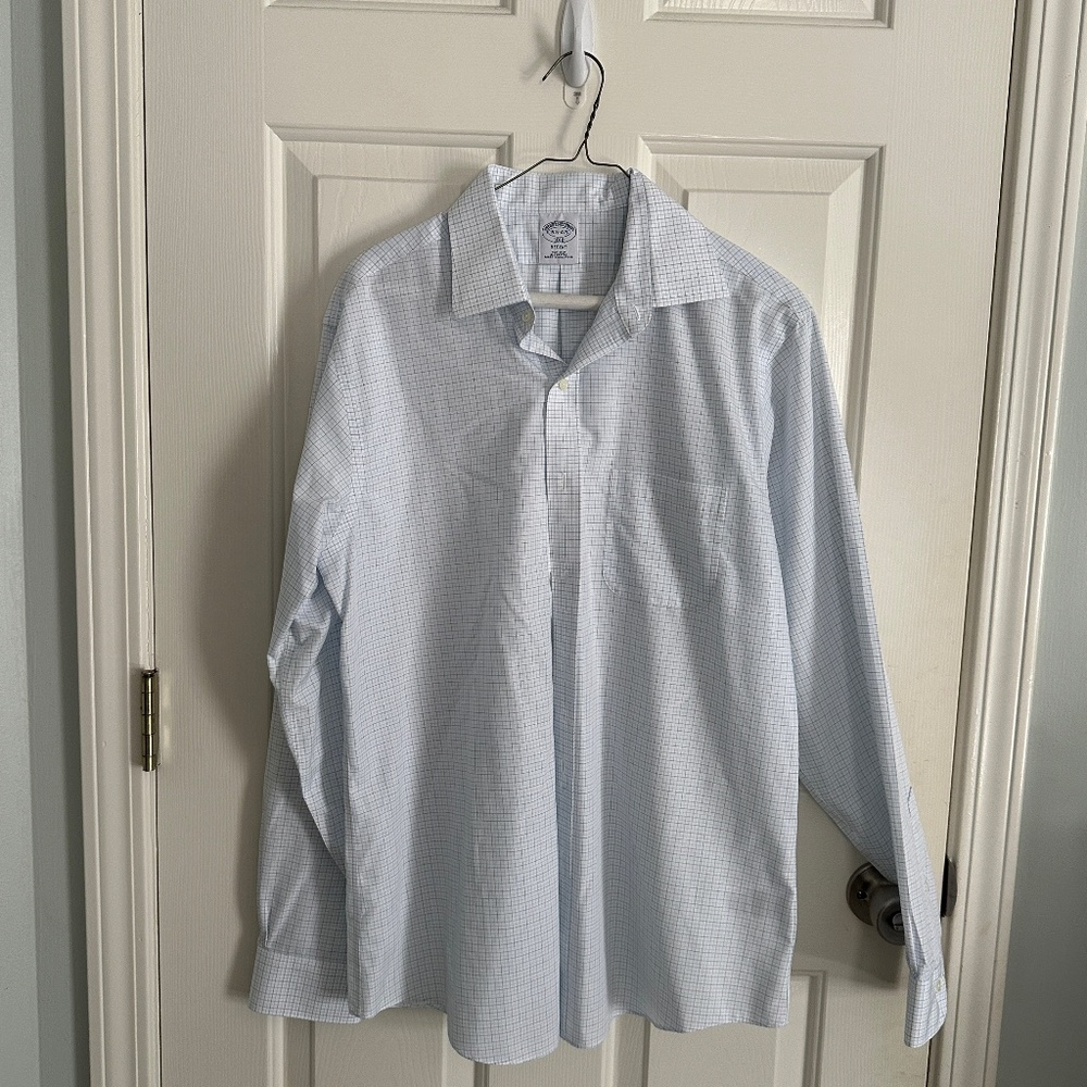 Brooks Brothers Regent White and Blue Checked Dress Shirt - 15 1/2 - 4/5